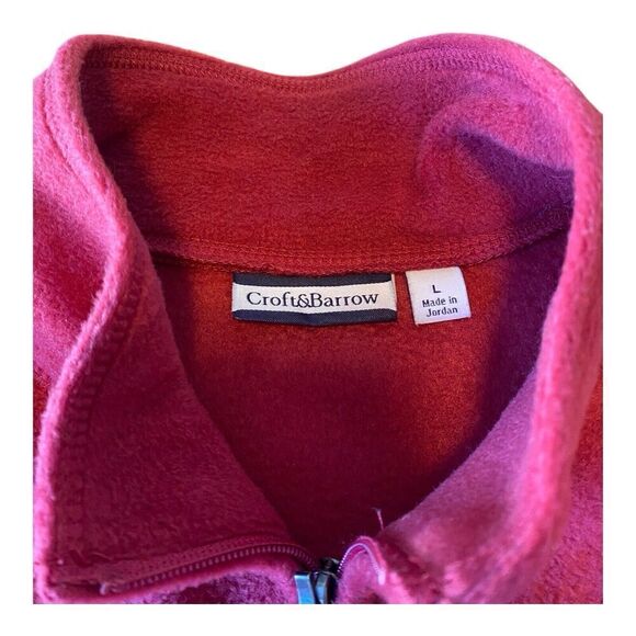 Croft & Barrow Red Fleece Jacket White Snowmen Green Fur Trees Snowflakes Size L - Picture 6 of 11